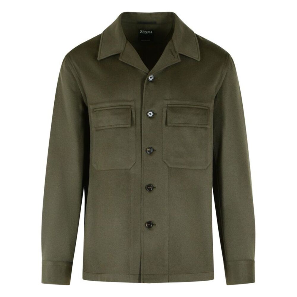 Zegna Alba Overshirt In Dark Olive Green Cashmere Oasis Mélange Men